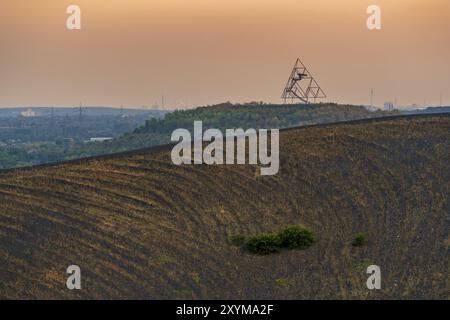 Gladbeck, Rhénanie du Nord-Westphalie, Allemagne, 2 août 2018 : vue de Bottrop et du Tetraeder depuis la pointe du butin de Mottbruchhalde, Europe Banque D'Images