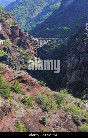 La gorge de Daluis, avec ses rochers rouges en France Banque D'Images