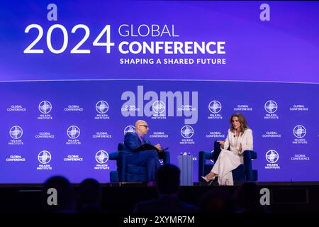 Los Angeles, États-Unis. 30 août 2024. Photos publiées par la Cour Royale avant l'anniversaire de la reine Rania le 31 août : la reine Rania dans une discussion avec Ali Velshi de MSNBC à la conférence mondiale de l'Institut Milken, à Los Angeles, États-Unis d'Amérique, le 6 mai 2024. Photo Balkis Press/ABACAPRESS. COM Credit : Abaca Press/Alamy Live News Banque D'Images