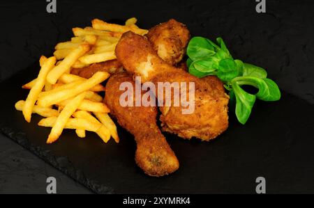 Pilons de poulet frits du sud et repas de frites de pommes de terre Banque D'Images