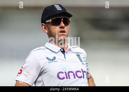 Olly Stone d'Angleterre pendant le 2e jour du match de test de Rothesay Angleterre - Sri Lanka à Lords, Londres, Royaume-Uni, 30 août 2024 (photo par Mark Cosgrove/News images) Banque D'Images