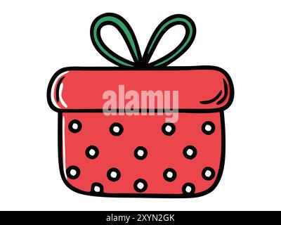 Boîte cadeau de Noël avec un ruban isolé sur un fond blanc. Concept d'illustration présente, saison des fêtes, style minimaliste, décor de vacances. PRI Illustration de Vecteur