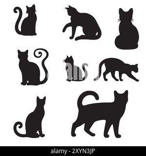 silhouette de chat noir avec fond blanc Illustration de Vecteur