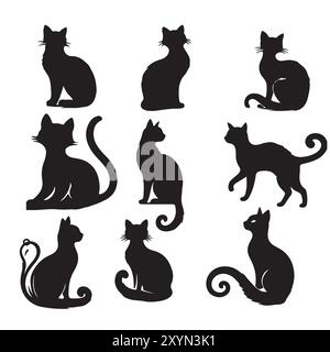 silhouette de chat noir avec fond blanc Illustration de Vecteur