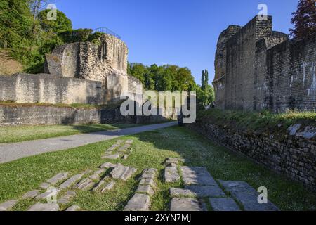 Vestiges historiques de maçonnerie de bâtiment accès à l'arène de l'amphithéâtre romain de l'Antiquité, plus ancien bâtiment en Allemagne, Trèves, Rhénanie-Palatinat, GE Banque D'Images