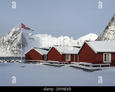 Cabines Eliassen Rorbuer à Hamnoy sur l'île Lofoten de Moskenesoya Banque D'Images