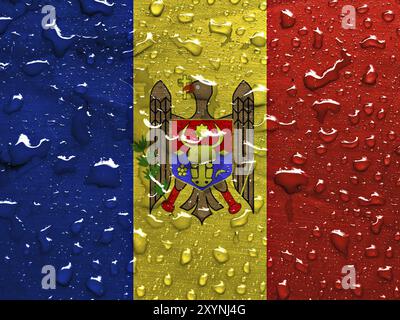 Drapeau de Moldavie avec des gouttes de pluie Banque D'Images