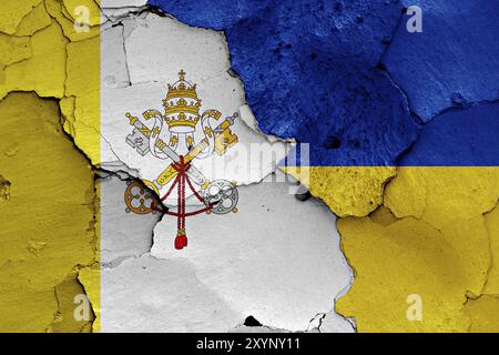 Drapeaux du Vatican et de l'Ukraine Banque D'Images