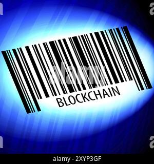 Blockchain, code à barres avec fond bleu Banque D'Images