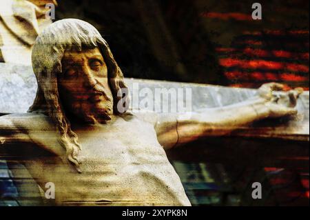 Figure de Jésus sur la croix de la basilique Saint-Lambert à Duesseldorf Banque D'Images