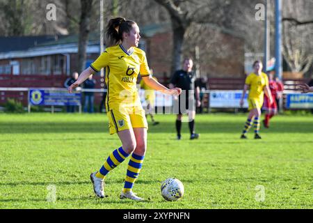 Briton Ferry, pays de Galles. 12 janvier 2020. Nieve Jenkins de Swansea City Ladies sur le ballon lors du match de la Orchard Welsh premier Women's League entre Briton Ferry Llansawel Ladies et Swansea City Ladies à Old Road à Briton Ferry, pays de Galles, Royaume-Uni le 12 janvier 2020. Crédit : Duncan Thomas/Majestic Media. Banque D'Images