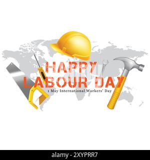 Illustration de la fête du travail joyeuse conception vectorielle de l'illustration de concept de journée du travail internationale de la journée du travail mondiale. Illustration de Vecteur