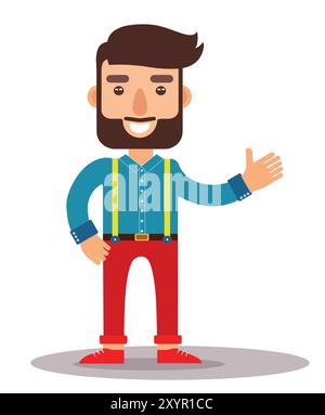 Jeune beau habillé décontracté avec guy geek hipster coupe moderne en jeans vector illustration Illustration de Vecteur