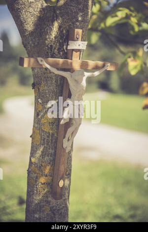 Crucifix sur un arbre, à l'extérieur, jésus christ Banque D'Images