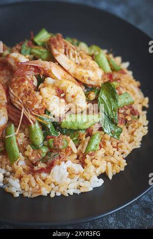 Pâte de crevettes avec Frites fraîches et le riz cuit Banque D'Images