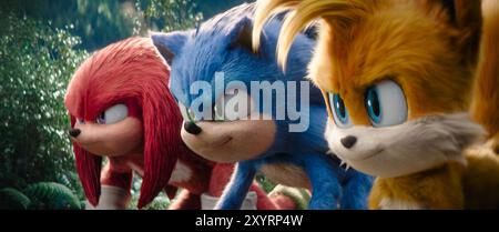 DATE DE SORTIE : 20 décembre 2024. TITRE : Sonic the Hedgehog 3. STUDIO : images primordiales. RÉALISATEUR : Jeff Fowler. INTRIGUE : Sonic, Knuckles et Tails se réunissent contre un nouvel adversaire puissant, Shadow, un mystérieux méchant avec des pouvoirs différents de tout ce qu'ils ont connu auparavant. Avec leurs capacités surpassées, Team Sonic doit rechercher une alliance improbable. STARRING : Knuckles doublé par Idris Elba, Sonic doublé par Ben Schwartz, Tails doublé par Colleen O'Shaughnessey. (Crédit image : © Paramount Pictures/Entertainment Pictures/ZUMAPRESS.com) USAGE ÉDITORIAL UNIQUEMENT ! Non destiné à UN USAGE commercial ! Banque D'Images