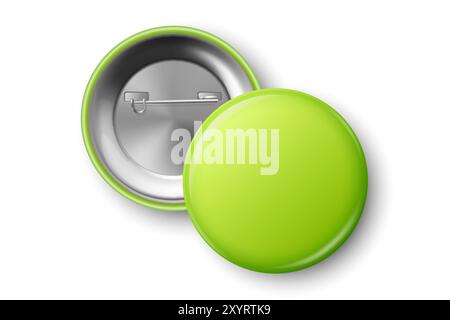 Vector 3d réaliste Green Blank Round Button badge en gros plan, isolé. Modèle de conception de badge d'identification, maquette. Modèle de conception pour Access Pass Illustration de Vecteur