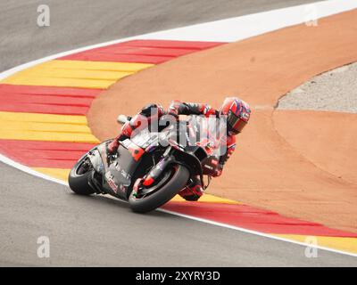 Alvcaniz, Espagne. 30 août 2024. 12 Maverick Viñales (Spa-Aprilia Racing) lors du Moto Grand Prix GoPro d'Aragon essais libres MotoGP vendredi, MotoGP d'Espagne au circuit Motorland à Alcaniz le 30 août 2024 à Alcaniz, Espagne. (Photo de Fabio Averna/Sipa USA) crédit : Sipa USA/Alamy Live News Banque D'Images