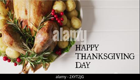 Image de jour de Thanksgiving heureux au-dessus du dîner sur fond blanc Banque D'Images