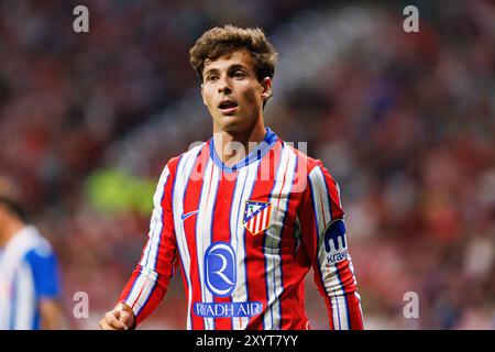 Madrid, Espagne. 28 août 2024. Rodrigo Riquelme (Atletico de Madrid) a vu un match SPORTIF entre les équipes de l'Atletico de Madrid et du RCD Espanyol à l'Estadio Civitas Metropolitano. Note finale : Atletico de Madrid 0 : 0 RCD Espanyol crédit : SOPA images Limited/Alamy Live News Banque D'Images