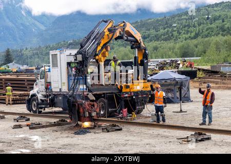 Équipe de travail sur le chemin de fer White Pass & Yukon route - Skagway, Alaska, États-Unis Banque D'Images