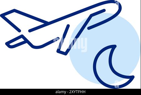 Avion volant et croissant de lune. Vol de nuit. Icône de contour pixel Perfect, modifiable Illustration de Vecteur