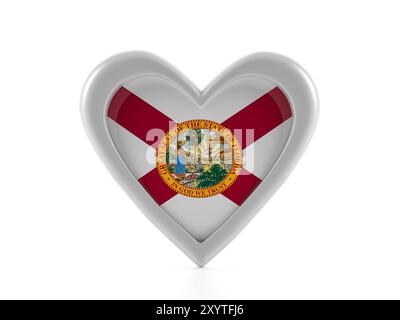 Drapeau de l'État de Floride en forme de coeur sur un fond blanc. illustration 3d. Banque D'Images