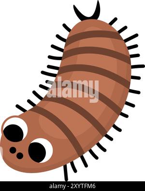 Centipède de dessin animé vectoriel. Insecte préhistorique drôle. Coléoptère des bois. Jolie forêt effrayante-crawly illustration pour les enfants isolés sur fond blanc. Tro Illustration de Vecteur