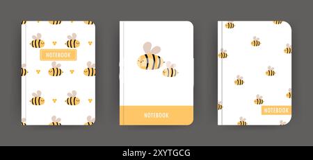 Collection de carnets de notes de couverture. Modèles avec Honey Bees. Parfait pour agenda, livres, magazines, revues, catalogues, planificateurs et flyers. Vecteur Illustration de Vecteur