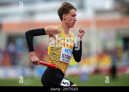 Tom Stober (TV Wetzlar), ALLEMAGNE, 4x400m Relay Men PER, Leichtathletik, Athlétisme, Championnats du monde d'athlétisme U20 Lima 24, Leichtathletik Weltmeisterschaften, 30.08.2024, Foto : Eibner-Pressefoto/Jan Papenfuss Banque D'Images