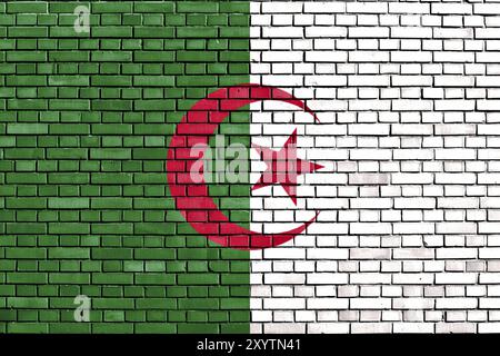 Drapeau de l'Algérie peint sur mur de briques Banque D'Images