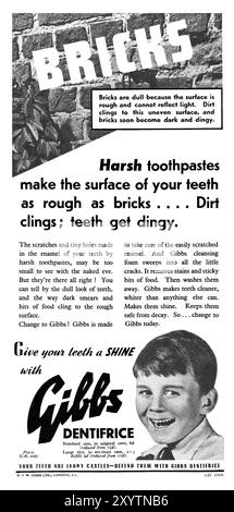 1939 publicité britannique pour dentifrice Gibbs. Banque D'Images