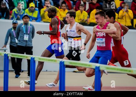 Lima, Pérou. 30 août 2024. Le belge Nemo rase photographié en action lors du 110m haies, lors des Championnats du monde d'athlétisme U20, vendredi 30 août 2024, à Lima, Pérou. Les championnats du monde se déroulent du 27 au 31 août. BELGA PHOTO SONYA MALETER crédit : Belga News Agency/Alamy Live News Banque D'Images