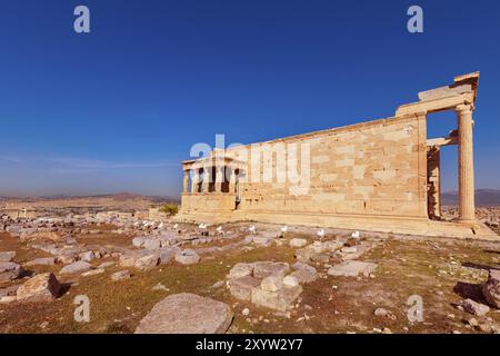 Statues de caryatides sur le Parthénon sur l'Acropole, Athènes, Grèce, Europe Banque D'Images