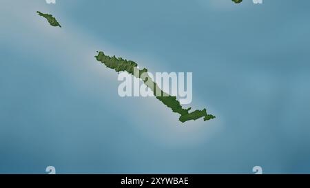 Île d'Amchitka dans la mer de Béring sur une carte d'altitude en couleur Banque D'Images