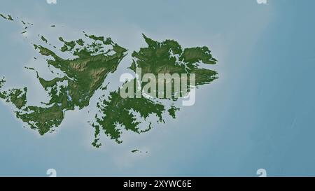 East Falkland Island dans l'océan Atlantique Sud sur une carte d'altitude en couleur Banque D'Images