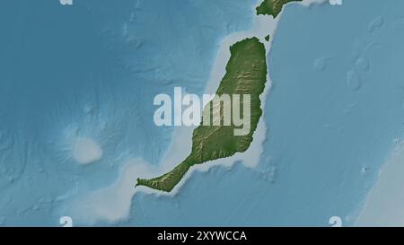 Île de Fuerteventura dans l'océan Atlantique Nord sur une carte d'altitude en couleur Banque D'Images