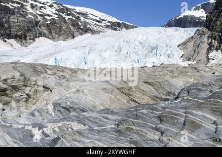 Le glacier Nigaardsbreen, Parc national de Jostedalsbreen, Breheimen, Sogn og Fjordane Fylke, Norvège, mai 2012, Europe Banque D'Images