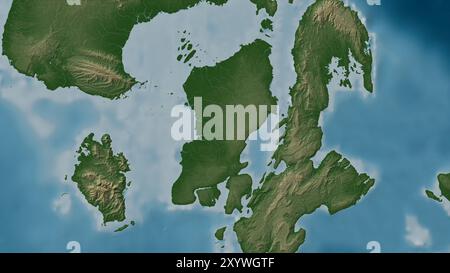 Île de Muna dans la mer de Banda sur une carte d'altitude colorée Banque D'Images
