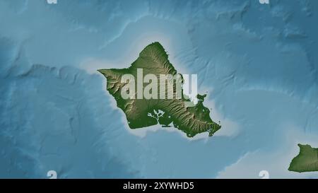 Île d'Oahu dans l'océan Pacifique Nord sur une carte d'altitude colorée Banque D'Images