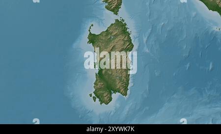 Île de Sardaigne dans la mer Tyrrhénienne sur une carte d'altitude en couleur Banque D'Images