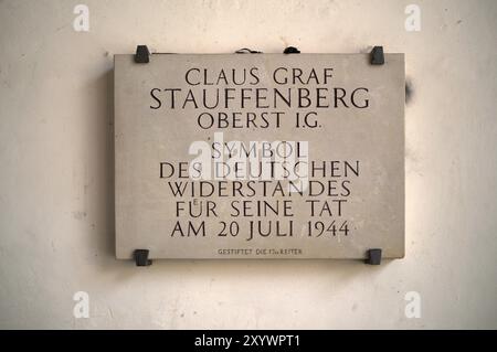 Plaque commémorative à la mémoire de Claus Graf Stauffenberg, symbole de la résistance allemande, tentative d'assassinat le 20 juillet 1944, Bamberg, haute-Franconie Banque D'Images