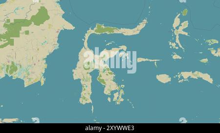 Celebes Island dans la mer de Java sur une carte topographique de style humanitaire OSM Banque D'Images