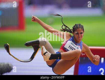 Août 31 2024 : B Hatz des États-Unis d'Amérique en action dans le sLong Jump féminin - finale T64 lors des Jeux paralympiques de Paris 2024 au stade de France, Paris, France. Ulrik Pedersen/CSM. Banque D'Images