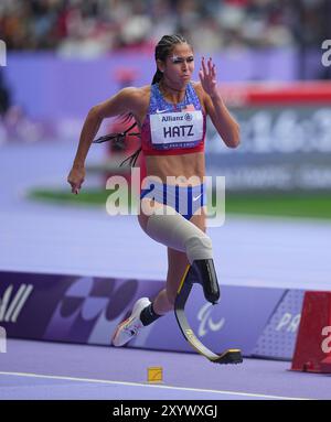 Août 31 2024 : B Hatz des États-Unis d'Amérique en action dans le sLong Jump féminin - finale T64 lors des Jeux paralympiques de Paris 2024 au stade de France, Paris, France. Ulrik Pedersen/CSM. Banque D'Images