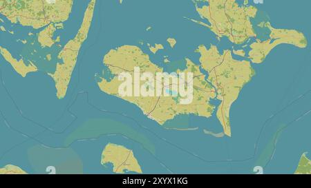 Île de Lolland dans le Kattegat sur une carte topographique de style humanitaire OSM Banque D'Images