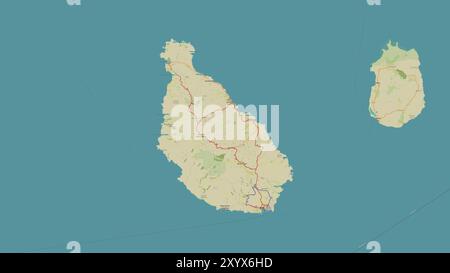 Île Santiago dans l'océan Atlantique Nord sur une carte topographique de style humanitaire OSM Banque D'Images