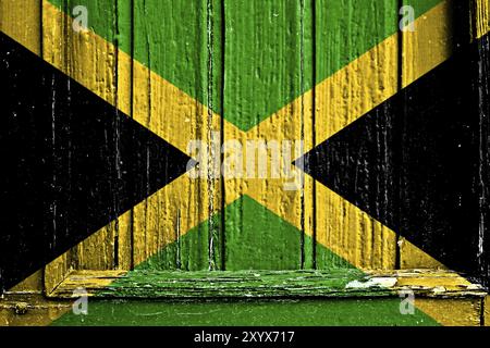Drapeau de la Jamaïque peint sur cadre en bois Banque D'Images