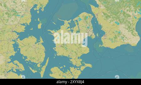 Île de Zélande dans le Kattegat sur une carte topographique de style humanitaire OSM Banque D'Images