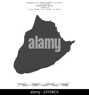 Isla Beata dans la mer des Caraïbes, appartenant à la République Dominicaine, isolé sur une carte d'altitude à deux niveaux, avec échelle de distance Banque D'Images